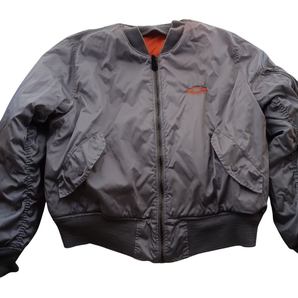 Medium Chevrolet Reversible Bomber Jacket Orange/Grey Nylon MA-1 Flyer